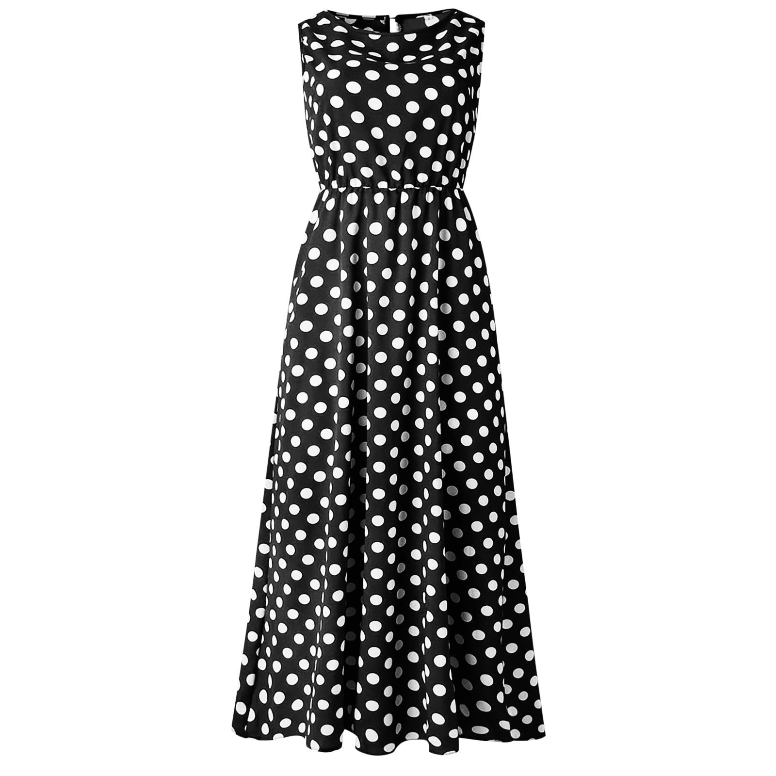 QYZEU Summer Dresses for Women 2024 Round Neck Dot Printed