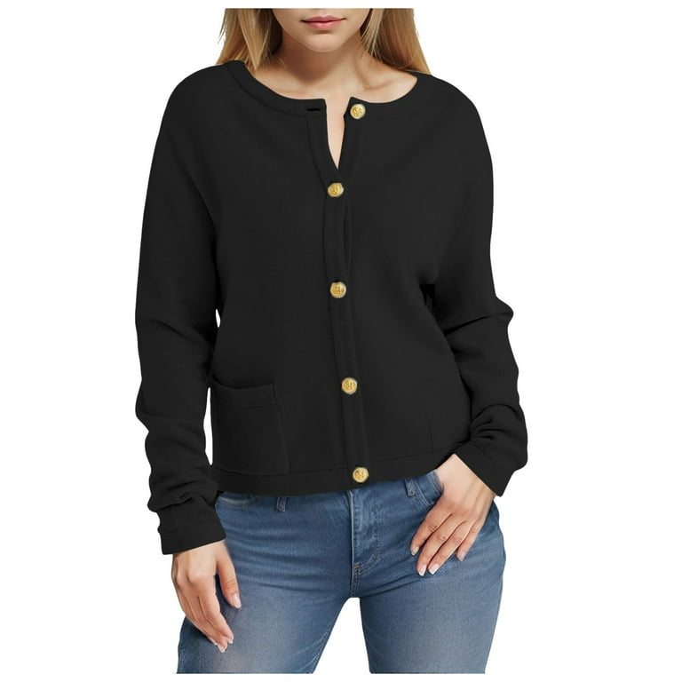 Solid Color Button Pocket Round Neck Long Sleeve Sweater Solid Color Button Pocket Round Neck Long Sleeve Sweater