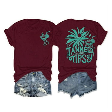 QYZEU T Shirts for Women Round Neck Short Sleeve Beach Shirt Tops Coconut Tree Pattern Vacation Loose Fit Tops Shirts Breathable Lightweight Tops S