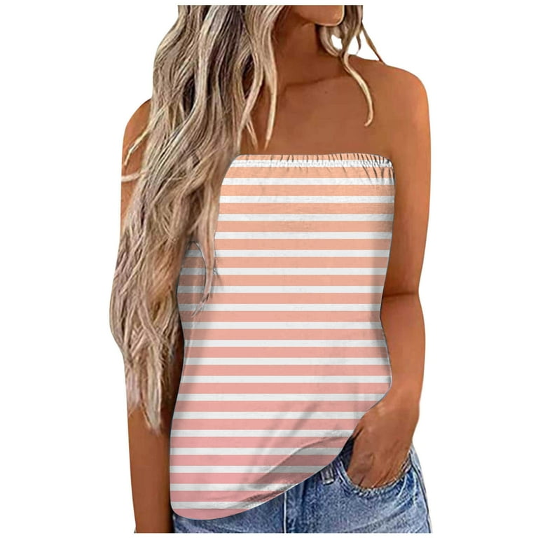 Women's fashion print loose casual strapless T-shirt Women's fashion print loose casual strapless T-shirt