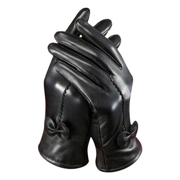 QYZEU Winter Leather Gloves for Women Warm Touchscreen Waterproof Driving Texting Lined Gloves Soft Leather Gloves for Cold Weather Black One Size