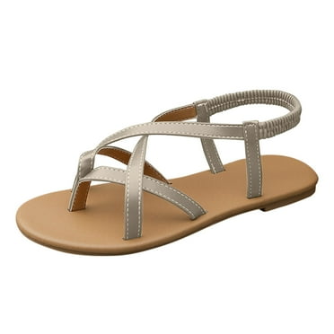 QYZEU Woman Sandals Fashion Clip Toe Leather Open Toe Flat Sandals Elastic Strap Lightweight Comfortable Outdoor Sandals Breathable Sandals Gold 40