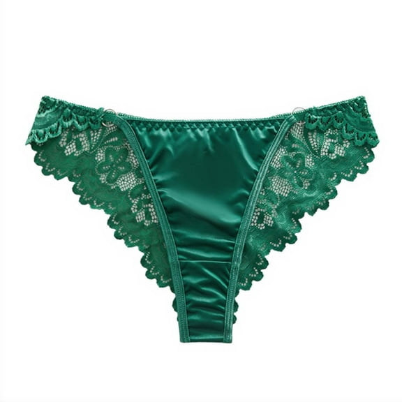 QYZEU Women's Lingerie, Sleep & Lounge Lace Low Waist Sexy Thong Panties Solid Comfy Breathable Briefs Stylish Lightweight Soft Bikini Underwears Green M