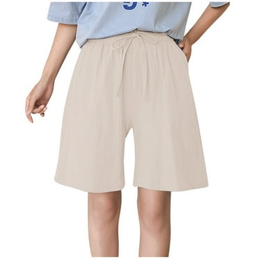 QYZEU Women’s Pants Solid Color Work Breathable Medium Pants Straight Wide Leg Pants Loose Crinkle Pants Lightweight Pants Comfortable Pants Khaki L