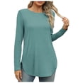 thumbnail image 1 of QYZEU Womens Clothes Solid Color Long Sleeve Shirts Fashion Fall Tops Dressy Casual Blouses Scoop Neck Side Slit Loose Tunic Tops for Leggings Sky Blue XL, 1 of 7