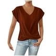 thumbnail image 1 of QYZEU Womens Clothing Solid Color V Neck Short Sleeve Top Shirts Elegant Blouse Causal Loose Tall Tops Breathable Comfortable Lightweight Tops Red M, 1 of 6