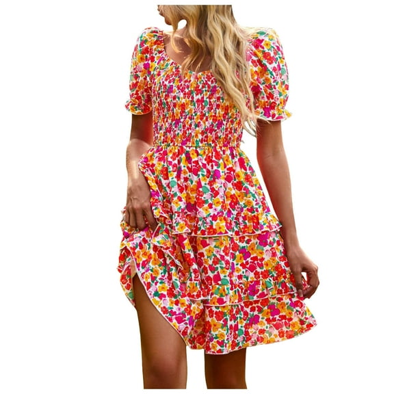 QYZEU Womens Dresses Spring Casual Dress for Ladies Womens Summer Crewneck Short Sleeve Party Mini Dress Work Office Business Casual Dresses for Women Pink L