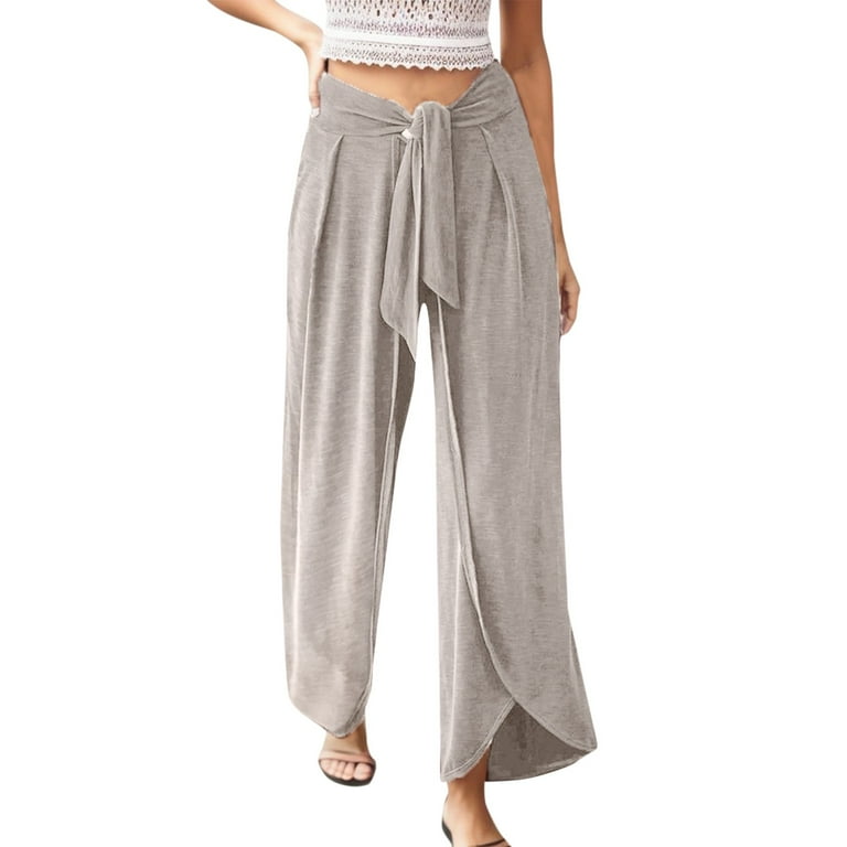 QYZEU Womens Lounge Pants Petite Length Plus Size Solid Trousers with Pockets Wide Leg Long Pants High Waist Drawstring Loose Fit Trousers Breathable Pants Grey S Walmart