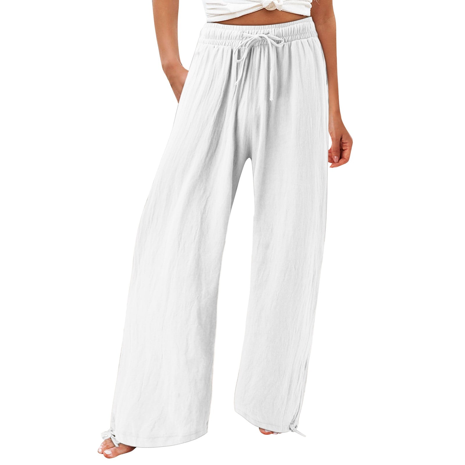 Chiclily Women Wide Leg Pants with Pockets High Waist Tie