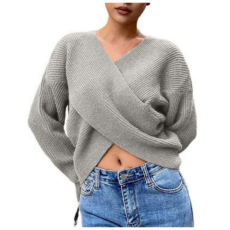 Sexy V-Neck Long Sleeve Solid Color Sweaters Sexy V-Neck Long Sleeve Solid Color Sweaters
