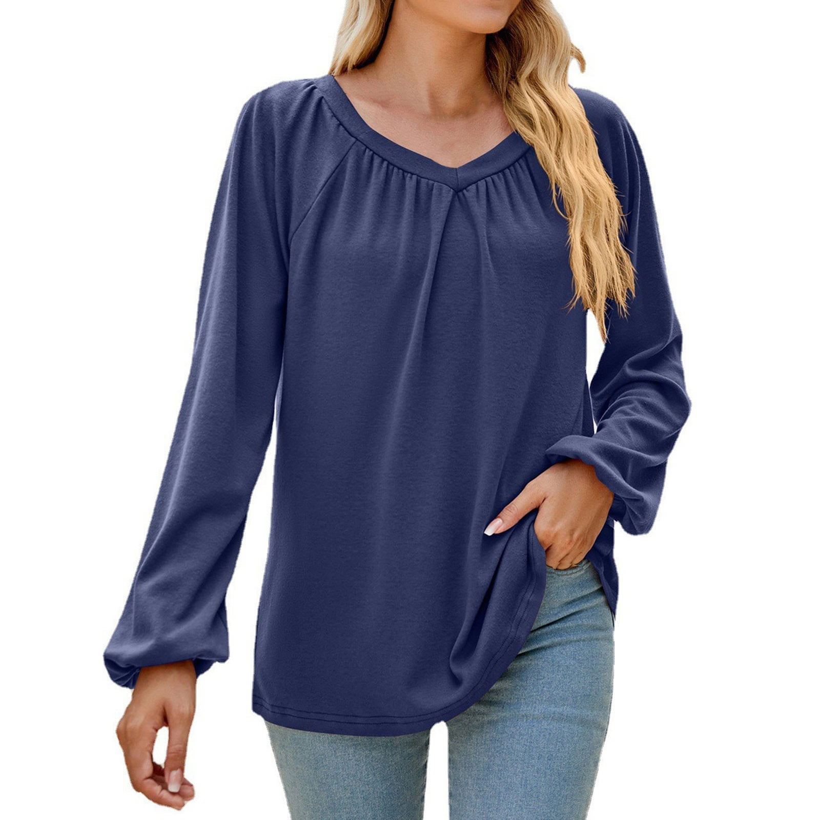 Nkoogh Shirt for Same Day Delivery Items Prime Long T Shirts for Leggings for Women Women's New Fall and Winter Solid Color Long Sleeved V Neck Loose