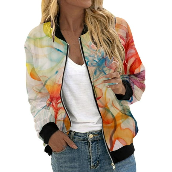 QYZEU Wool Coats for Women Casual Jacket Womens Casual Daily Jackets Lightweight Zip Up Casual Jacket Floral Print Coat Stand Short Sports Outwear Zipper Jacket Yellow L