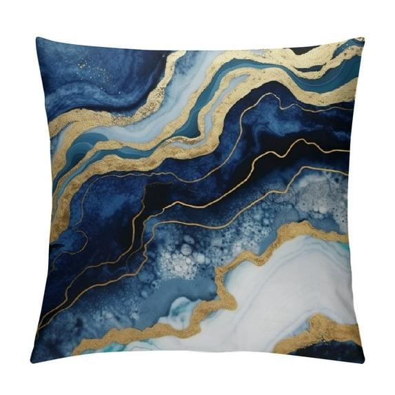 QZHH Blue and Gold Throw Pillows Covers, Decorative Gold and Blue Abstract Marble Pillow Covers 18" x 18", Blue and Gold Cushion Covers Sofa Living Room Couch Home Decor Pillowcase