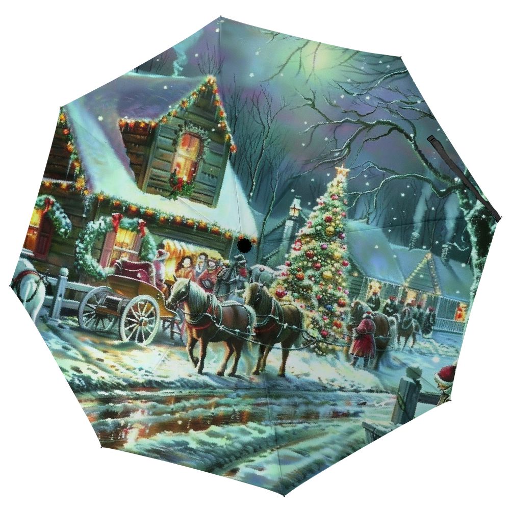 QZHH Christmas Tree ThreeFold Umbrella Automatic Open Close Travel