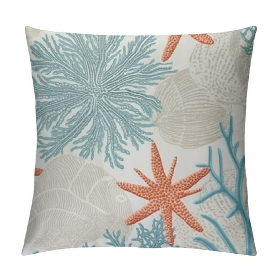 Coastal Throw Pillow Cover,Summer Ocean Themed Pillow Covers Square Seashell Starfish Beach Pillow Cases Cushion for Bedroom Home Sofa Decoration
