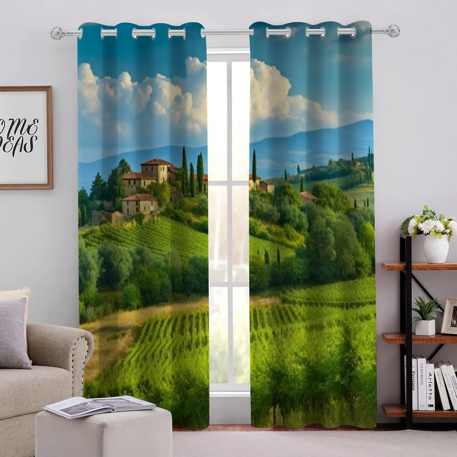 QZHH House on Field with Trees Perforated Light Blocking Curtains 2