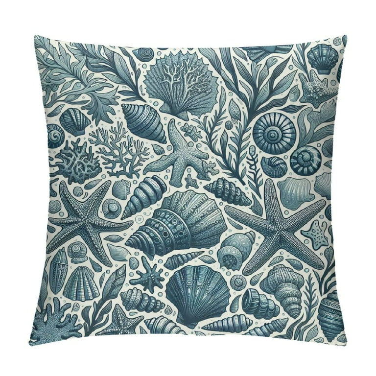 QZHH Nautical Coastal Pillow Covers Blue Beach Theme Ocean