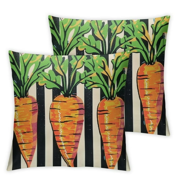 QZHH Spring Easter Pillow Cover Watercolor Carrots Black Stripes Print Decorative Throw Pillow Outdoor Rustic Easter Decorations Pillow Case for Sofa Bed Living Room Decor&nbsp;2pc