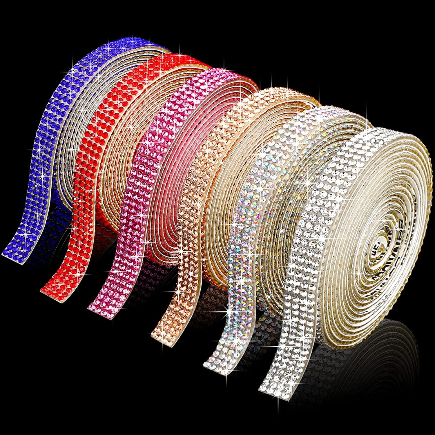 QZLGJL Crystal Rhinestone Diamond Ribbon, Self-Adhesive Bling Ribbon ...