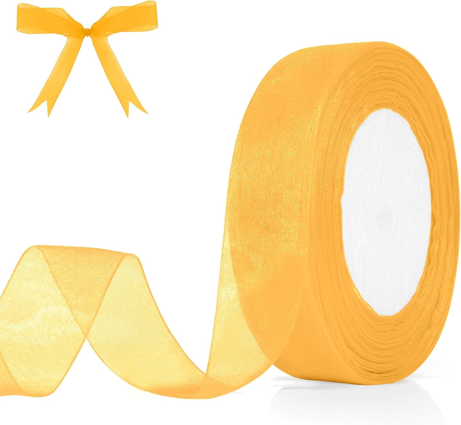 QZLGJL Gold Yellow Ribbon 1 Inch Organza Ribbon Yellow Gold Chiffon ...