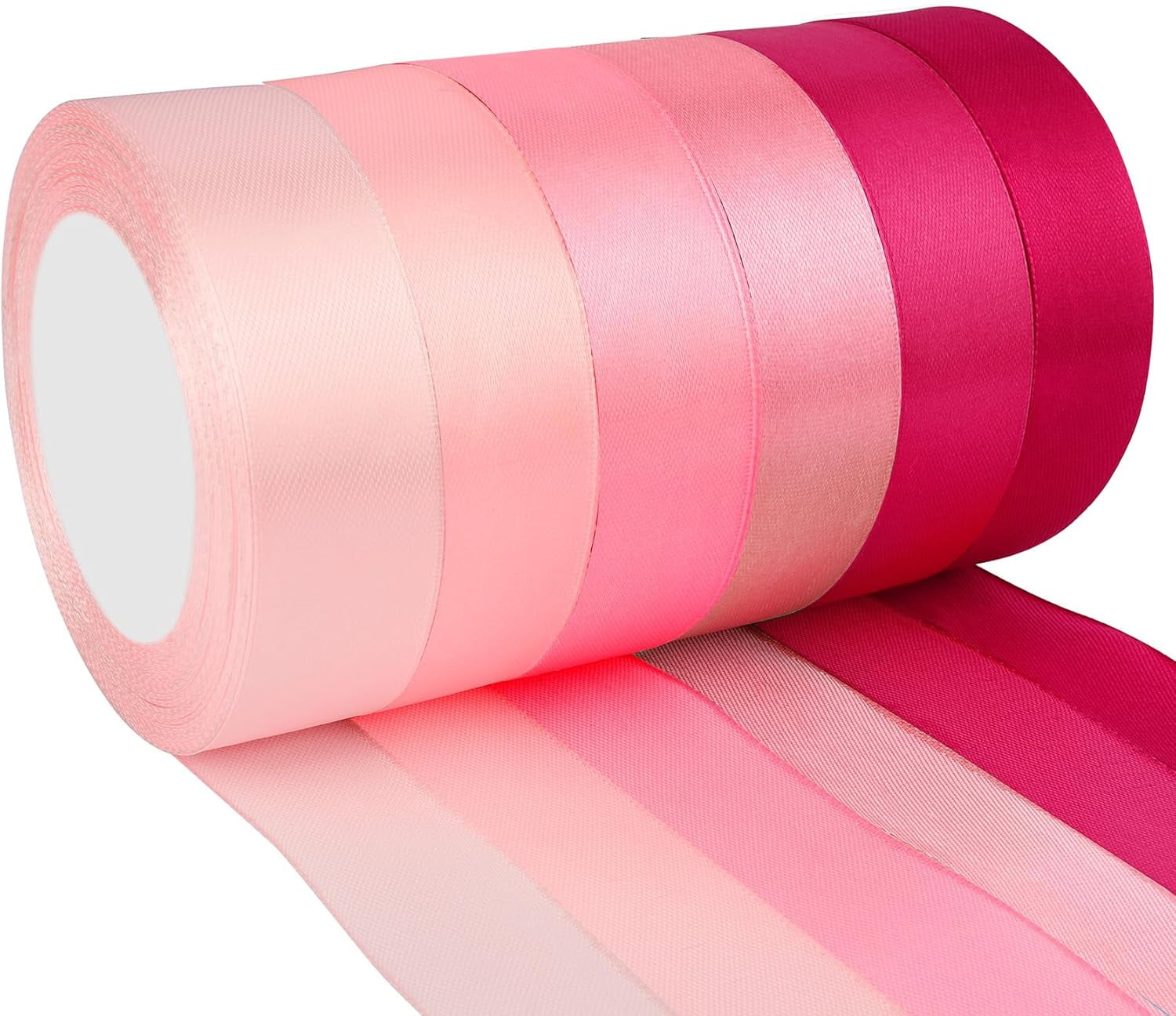 QZLGJL Pink Ribbon 6 Rolls 150 Yards 1 Inch Satin Ribbon for Gift ...