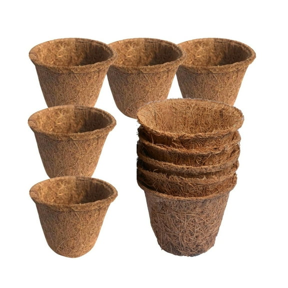 QZS 10Pcs Planter Baskets Liner,3x1.8x2.6In Biodegradable Coco Coir Plant Tray,Nursery Flower Starter Pots,Round Plant Seedling Pots for Deck,Baskets