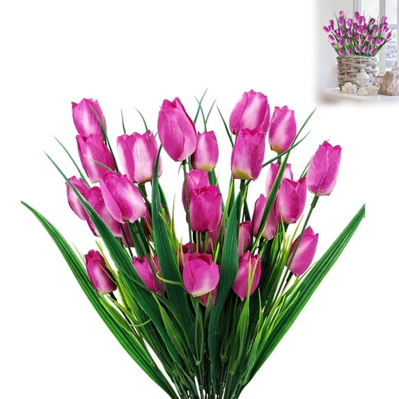 QZS 15.8In Artificial Tulips Flowers,6Pcs Reusable Fake Tulips Decoration for Wedding,Durable Purple Artificial Silk Flowers for Gifts,Home,Table Decor