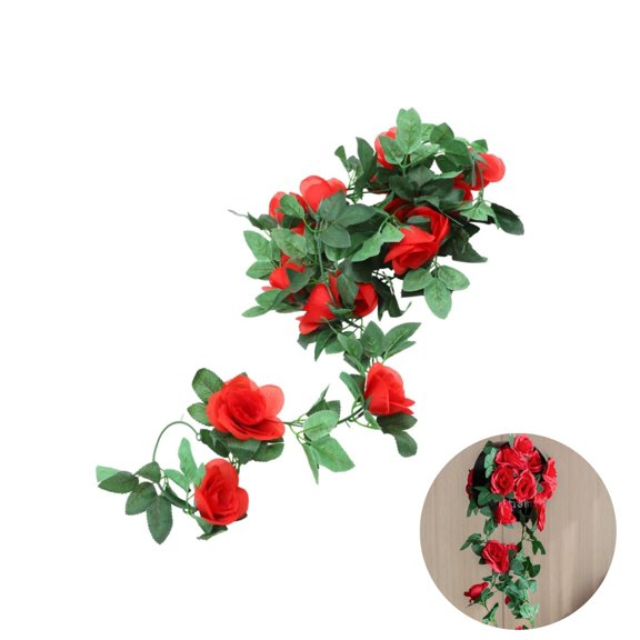QZS 1Pack Artificial Flowers Decoration,Durable Floral Garland for Room,3.2x86.6In Red Artificial Flowers with Green Leaves Decor for Wedding