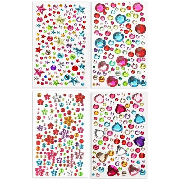 QZS 4 Sheet Self Adhesive Face Gems Pearls Stickers, Bling Jewel Crystal Stickers, Assorted Size Gems Decal for Makeup Body Face Nail DIY Craft Party Festival Decal Decor