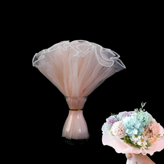 QZS 4 Yards Flower Wrapping Paper,Pearl Edge Bouquet Packaging Supplies for Birthday Decor,Poortable Pink Florist Supplies for Crafts(1Pack)