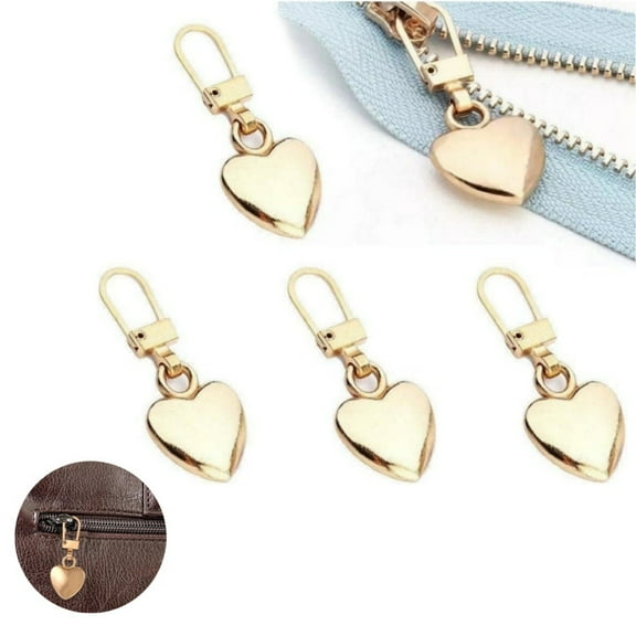 QZS 5Pcs Heart Shaped Zipper,Zipper Repair Slider for Small Hole for Luggage,Gold Sewing Notions Supplies for Coats,Dresses,Jeans