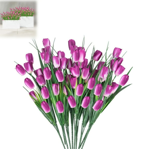 QZS 6Pack Fake Real Touch Tulips Flowers,15.8In Durable Purple Artificial Flowers for Floral Arrangement,Silk Tulips Decoration for Mother's Day