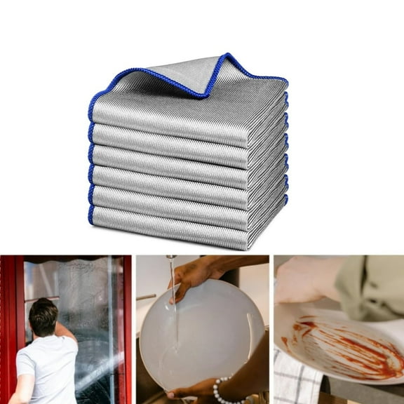 QZS 6Pcs Microfiber Cleaning Cloth,11.8x11.8In Resuable Dish Drying Cloth for Glass,Blue Portable Cleaning Towel for Stainless Steel Appliances,Glass