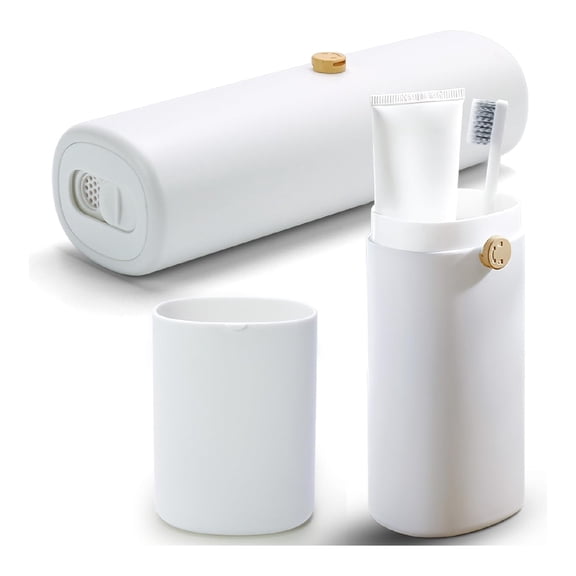 QZS 8.7x2.8x2.3In Toothbrush Travel Cas,1Pack Portable White Toothbrush Case,Reusable Compact Toiletries Organizer with Twist Lock for Traveling,Camping,Business