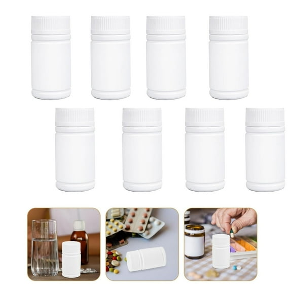 QZS 8Pack Plastic Medicine Bottles,2x3.6x1.8In Portable Vitamin Tablet Case,5oz Empty Plastic Bottle with Screw Cap for Powder Sample Storage