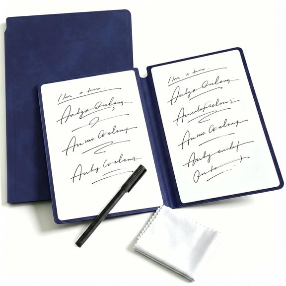 QZS A5 Dry Erase Notebook Foldable Notebook Whiteboard Notebook Erasable Art Drafting Doodle Book with Marker & Cleaning Cloth for Business Home Office (Dark Blue)