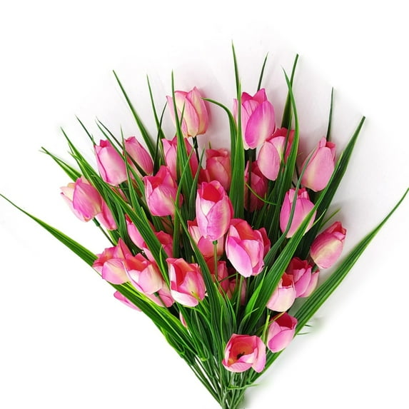 QZS Artificial Silk Tulips,15.8In Pink Artificial Tulips Arrangements for Mother's Day,6Pcs Real Touch Flowers for Gifts,Home,Table Centerpiece Decoration