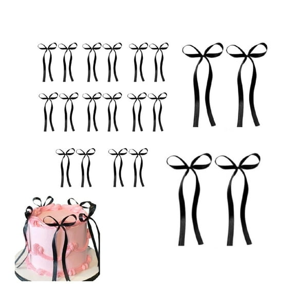 QZS Bow Cupcake Ribbons,Durable Birthday Cake Decorations for Women and Girls,20Pack Black Cute Dessert Bow Tie for Party,Wedding
