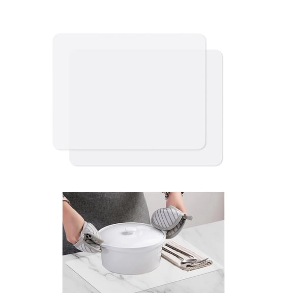 QZS Clear Non-Slip Dining Table Mat,15.8x23.6x0.06In Durable Silicone Countertop Protector,Portable Heat Resistant Silicone Mat for Kitchen(2Pcs)