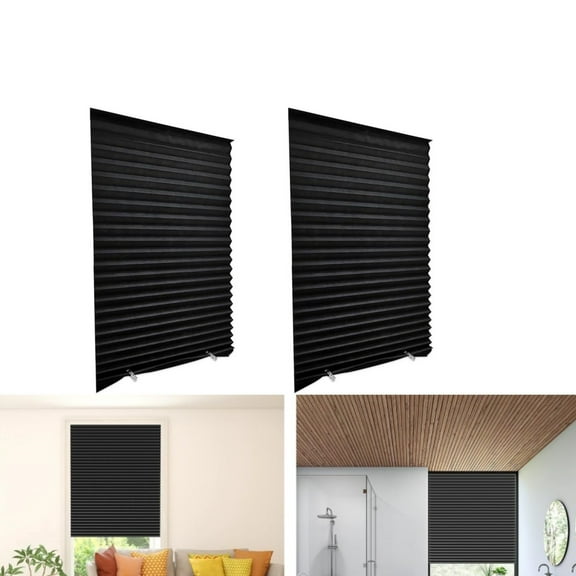 QZS Cordless Blackout Window Blinds,Pleated Blinds with Adhesive,Temporary Room Darkening Shades for Office,Window,35.4x59",2Pcs