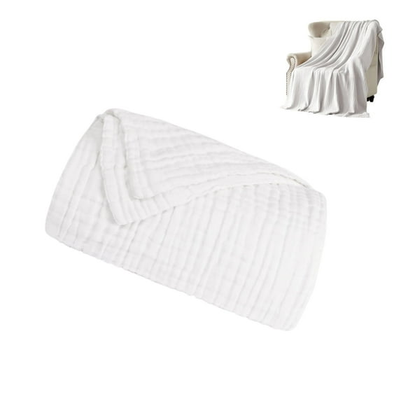QZS Cotton Muslin Throw Blanket,51.2x59In Reusable White Lightweight Decorative Cloth,1Pack Durable Breathable Blanket for All Season