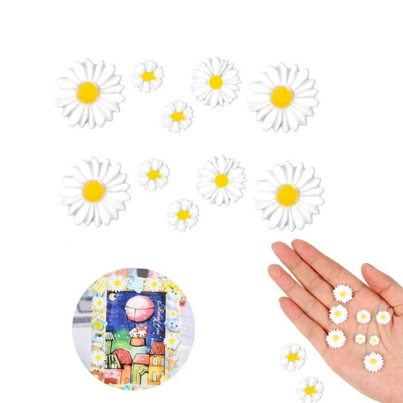 QZS Craft Floral Embellishments,Set of 50 Resin Daisy Flowers for Jewelry Making,4Size,White Artificial Sunflower Decorations for Wedding Home Decor