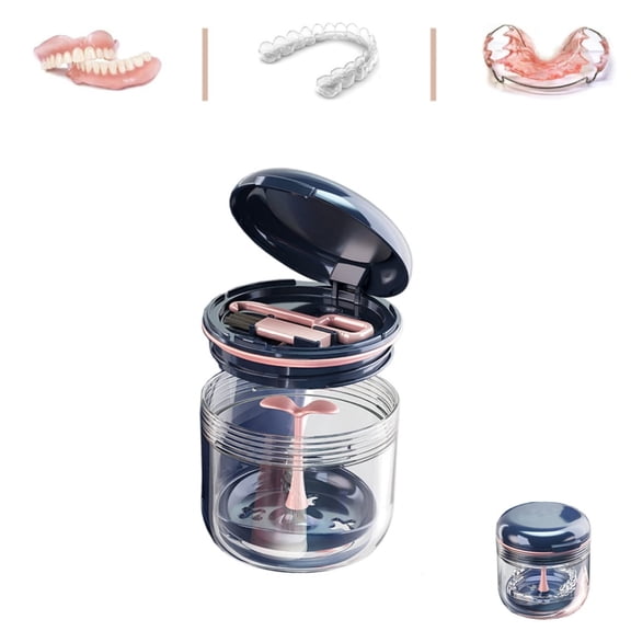 QZS Cute Denture Holder Retainer,1pack Reusable Retainer Cleaner Case for Home,3.15x3.15" Portable Denture Storage Soak Container