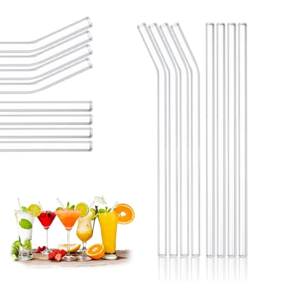 QZS Durable Clear Drinking Straws,Reusable Glass Straws,with 8 Cleaning Brush,12 Straight,12 Bent Straws for Party,Home,Office Use