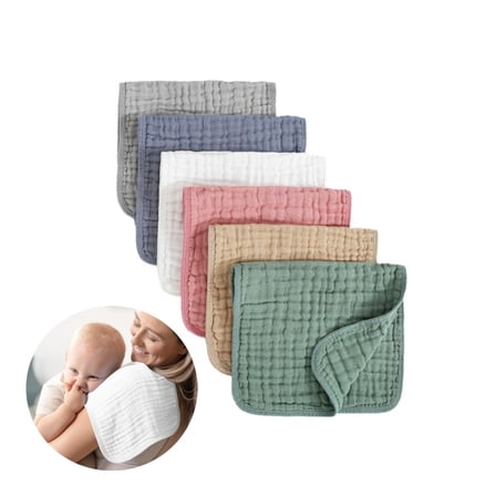 QZS Durable Muslin Burp Cloths,19.7x9.8In Multi Colors Soft Boys & Girls Milk Spit up Cloths for Home,6-Layer Portable Cotton Washcloths(6Pack)