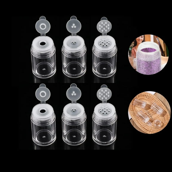 QZS Empty Loose Powder Bottle,Plastic Empty Travel Cosmetic Powder Glitter Containers with 3 Style & Lids for Indoor Outdoor Makeup Sample Eyeshow,6Pack