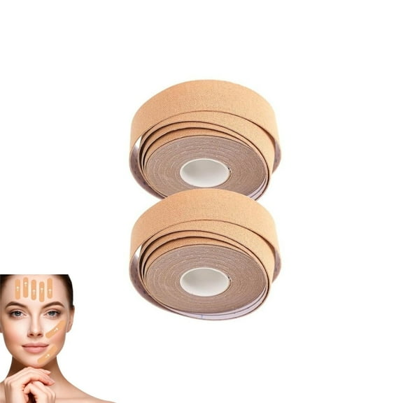 QZS Facial Tape,Anti-Wrinkle Tape,1"x16.4Ft Neck Face Myofascial Lift Bandage for Firming Skin,Suit for All age Face Patch Flesh Color,2Pack