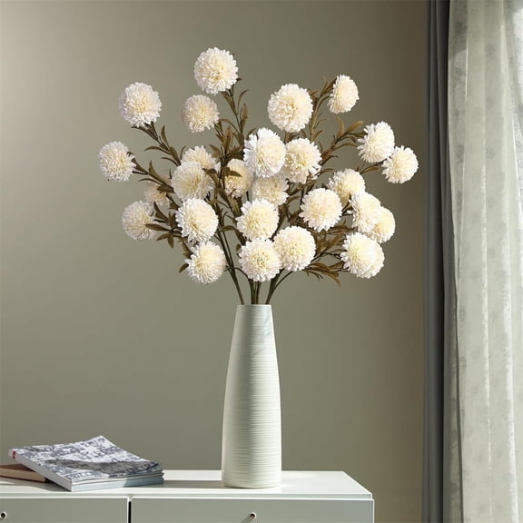 QZS Faux Chrysanthemum Flower,6pcs Portable Artificial Chrysanthemum,White Faux Flowers for Restaurant Table,Living Room,Kitchen,Parties Wedding Decor