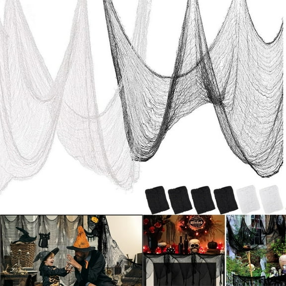 QZS Festival Decoration,72x30In Portable Spooky Fabric Cloth for Home,Reusable Cheesecloth Decoration for Crafts,Party,Outdoor and Indoor(2*White +4* Black)