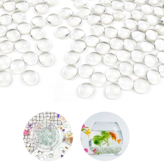 QZS Flat Glass Marbles,0.66lb Fish Tank Rocks for Table Aquarium,Home Decorative Art Craft Supplies for Home,Office,Party,Clear